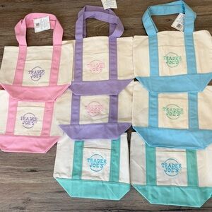 Trader Joes Mini Pastel Canvas Tote Bag 8 Piece Set NEW